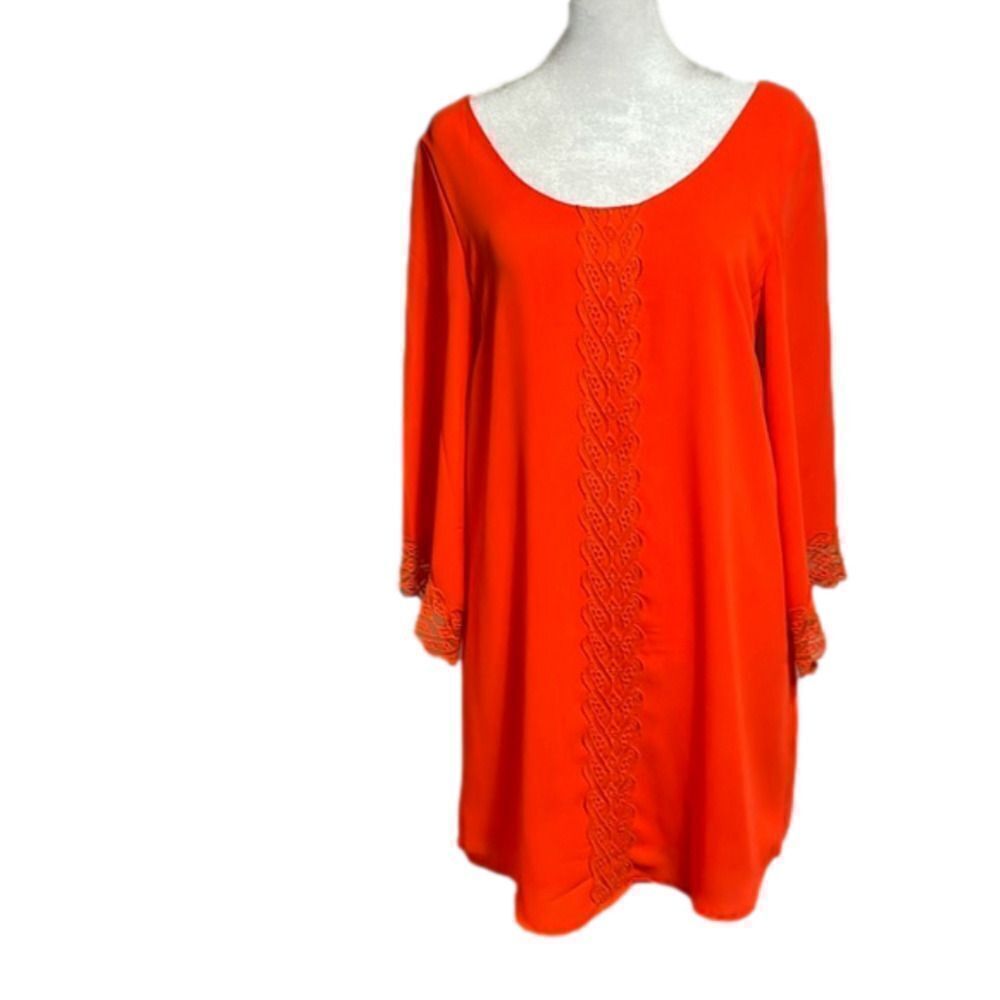ASTR bright coral lace lined drop back dress - xs